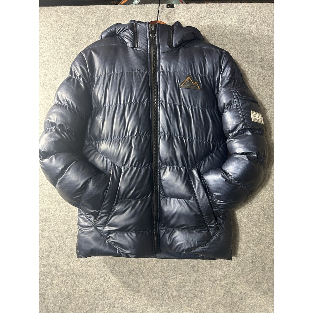Point Zero Mens LRG Navy Gloss Puffer Jacket Hood Winter Tech Fleece Lined Coat